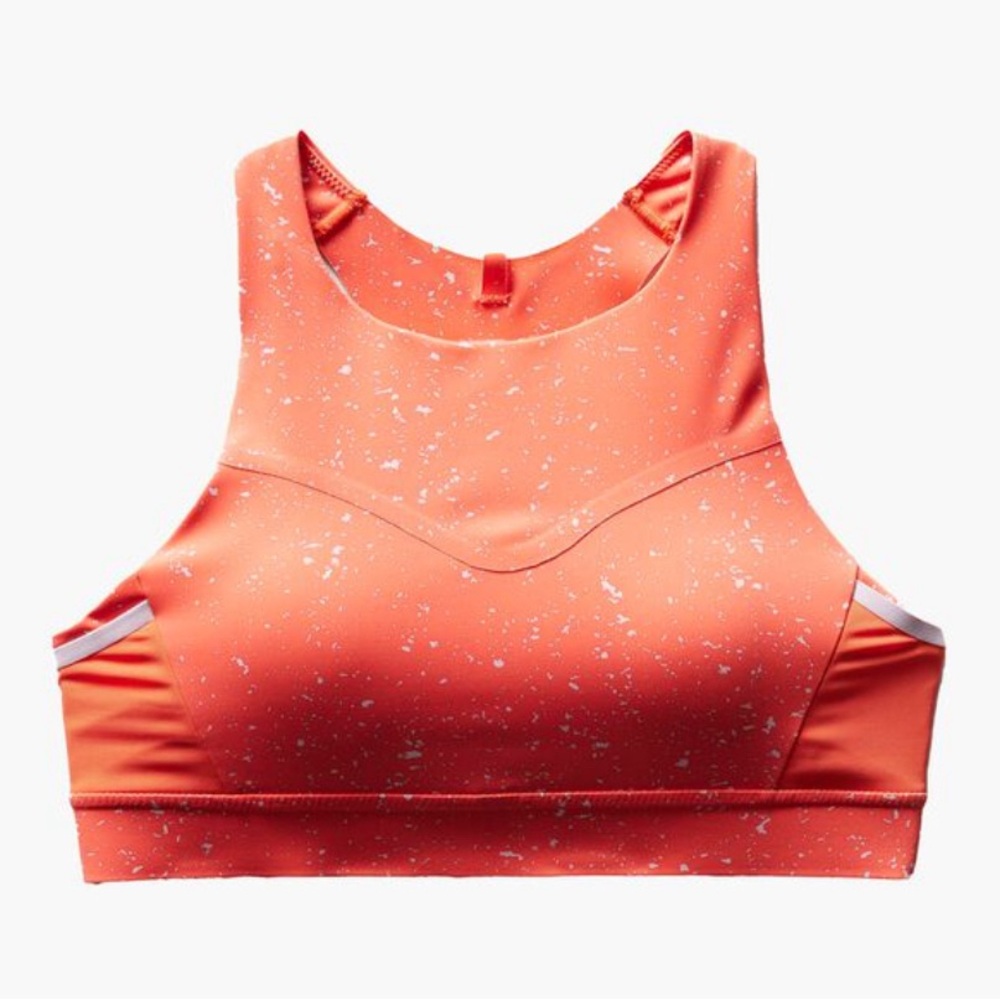 New New brooks drive 3 pocket run bra in orange splatter. Size 34 c/d